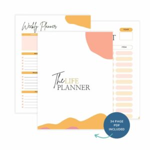 Life Planner mockup in bright orange and pink colors.