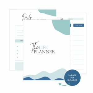 Life Planner mockup in teal and blue colors.