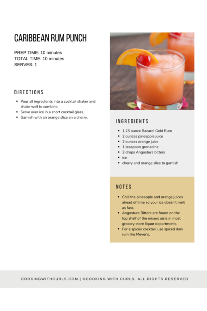 image of a caribbean rum punch recipe page.