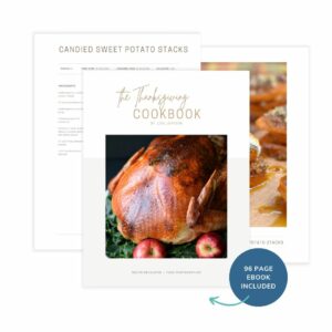 Thanksgiving ebook mockup showing three pages with images and recipes.